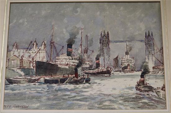 Ernest Harington, watercolour, The Thames at Tower Bridge, 24 x 34cm
